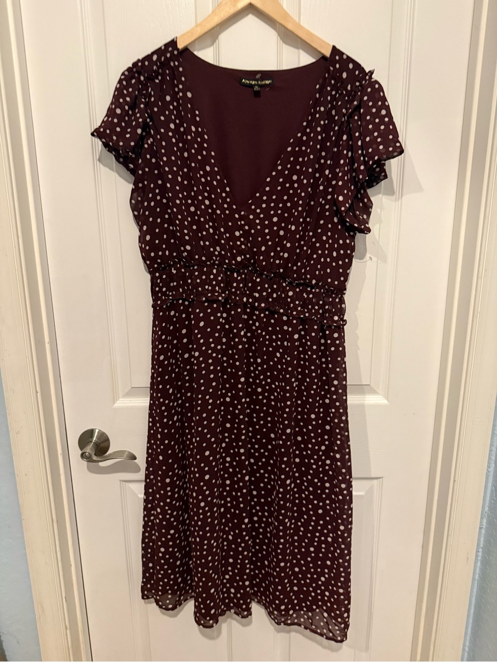 Always Indigo Burgundy Polka Dot V-Neck Midi Dress